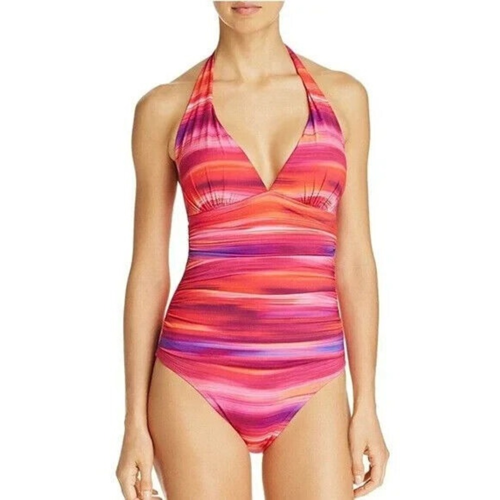 Lauren‎ Ralph Lauren Women One Piece Swimsuit Multi Ombre Halter Size 8